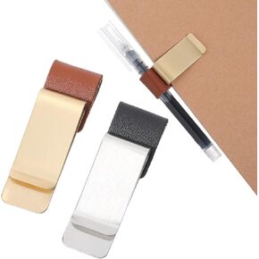 2PCS Metal Pen Loop Holder for Notebook, PU Leather Pen Clip Pencil Holder Metal Clip Pen Holder Pencil Elastic Loop Designed for Notebooks Journals Sketchbooks Calendars(2PCS)