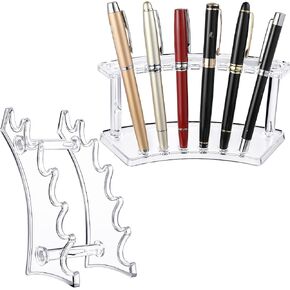 Sherr 2 Pieces Plastic Pen Holder Stand, 6 Slot 2 Kinds Vertical and Horizontal Pen Display Stand Rack Makeup Brush Rack Organizer Eyebrow holder for Store Office Home(Clear)