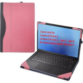 Laptop Case Cover for Lenovo K14 Gen 1 / V14 G2 G3 G4 2023 14" [Do Check Model] Detachable Notebook Sleeve Computer Bag Protective PU Shell with Pen Holder Heat Dissipation Hole (Pink, 14 inches)