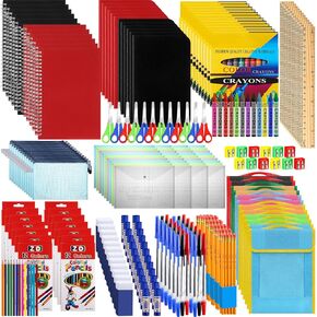 Qilery 12 Sets School Supplies Kit Back to School Essentials Bulk Includes Book Pouch Bags Notebooks Pencils Rulers Scissors Eraser and More for Students Teachers School Classroom Charity