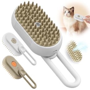 Pet Steam Groomer Brush, 2025 New 3 in 1 Steam Cat Brush for Shedding & Grooming Massage, Defur Comb for Cats Dogs, Rechargeable Cat Brushes with Steam for Cats Dog (Khaki)