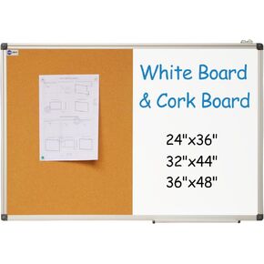 اللوحة البيضاء و (Natural ، 36 × 24 بوصة) Cork Board Combo ، إطار الألومنيوم الأبيض ، لوحة إشعار في الهواء الطلق مغلق مع باب القفل ، Cork