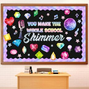 Funrous 67 Pcs Classroom Bulletin Board Decoration Set You Make The Whole School Shimmer Cutouts Decor Diamond Disco Ball Back to School Bulletin Board Decor for Classroom Blackboard Wall Decorations