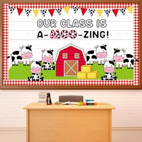 Farm Cow Bulletin Board Set Welcome Back to School Bulletin Board Decorations Holy Cow Cutouts Classroom Decorations for Office Home School Chalkboard Wall Door Farm Animal Theme Party Supplies