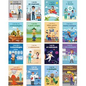 HIQINLUG 16 PCS STEAM Careers Posters Classroom Decorations, Science Classroom Job Bulletin Board Decoration Job Chart Poster with Inspirational Quotes Poster for Schools Teacher Wall Decor Supplies