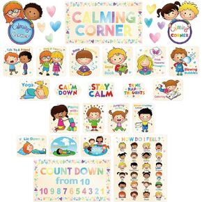 Calm Down Corner Bulletin Board Set for Classroom Decorations Calming Feelings Chart Poster for Kids Preschool Kindergarten Class Home Wall Supplies 31Pcs