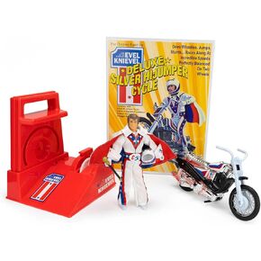 Z Wind Ups Evel Knievel Deluxe Silver High Jumper Stunt Cycle - Iconic Retro Toy with Launcher for Extreme Jumps, Tricks, and Stunts | Durable, Fun, and Perfect | Classic Action Figure