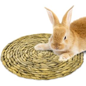 SunGrow Round Grass Mat, Chew Toy for Rabbits, Guinea Pigs and Hamsters, Enclosure Bedding for Small Animals, Gnawing and Relaxation Hideout Spot, 8" x 0.7", 1 Pc    