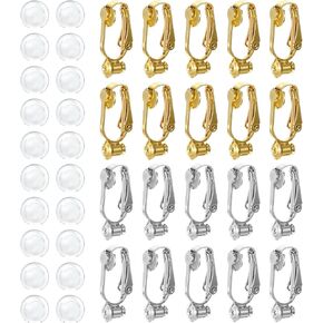 20 Pack Ear Clip Backs Silver and Gold Clip-on Earring Converters Non Pierced Ear Clips Components Findings with Post for Earring Making 20 Pieces Silicone Earrings Pads