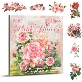Purple Flower Sticker Scrapbooking Supplies for Bullet Journal 50 Sheets, Cute Pre-Cut PET Stickers and Scene Material Paper for Girls