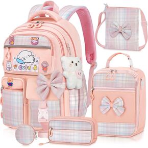 Girls Backpack with Lunch Box Set, 5pc Black Cute Kawaii Bookbag for Teens, Aesthetic School Backpack for Elementary