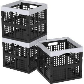 34 L Plastic Collapsible Storage Crates, Folding Plastic Crate for Storage, 3 Packs
