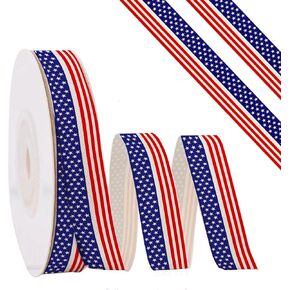Patriotic Cotton Twill Tape Ribbon，5/8 Inch x 10Yard Patriotic Star America Flag Cotton Herringbone Ribbons for 4th of July DIY Crafts Baking Sewing Crafts Home Decor