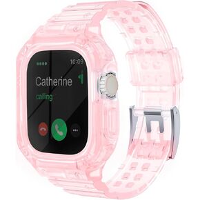 Compatible with Apple Watch Bands 38mm 40mm 41mm, Jelly Crystal Clear Sport Band for Women Men Strap Bumper Case for iWatch Series 9/8/7/6/5/4/3/2/1/SE, Clear
