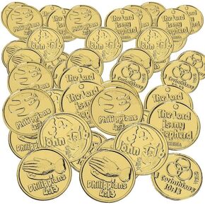 288-Pack Religious Gold Coins Plastic Scripture Tokens for VBS, Gold Tokens for Sunday School, and Christian Trunk or Treat Prizes