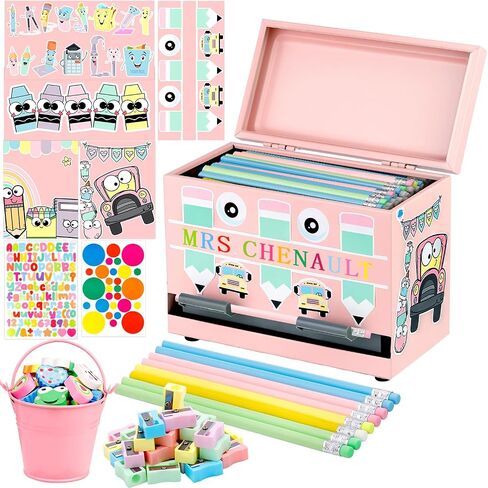 159pcs موزع قلم رصاص للفصول الدراسية ، مجموعة موزع القلم الرصاص مع أقلام رصاص محو المضيق ملصقات دلو المعدن ، حامل القلم لمدرس الفصل الدراسي in Kuwait