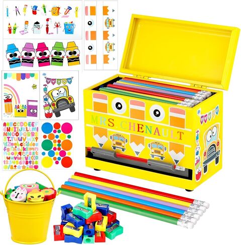 159pcs موزع قلم رصاص للفصول الدراسية ، مجموعة موزع القلم الرصاص مع أقلام رصاص محو المضيق ملصقات دلو المعدن ، حامل القلم لمدرس الفصل الدراسي in Kuwait