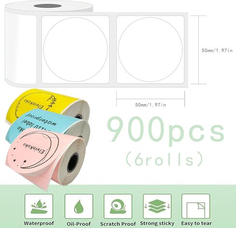 ملصقات 6Rolls M110thermal Round1.96 （50 مم） ملصق دائرة مقاومة للماء لـ E210 P50 P1 DP30S M220Labels Mix1 in Kuwait
