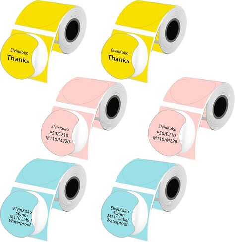 ملصقات 6Rolls M110thermal Round1.96 （50 مم） ملصق دائرة مقاومة للماء لـ E210 P50 P1 DP30S M220Labels Mix1 in Kuwait