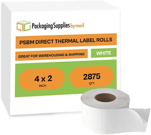 PSBM Direct Thermal Labels, 4x2 Inch, 4 Rolls, 2875 Labels/Roll, 3 Inch Core, Perforated, Works with Zebra, Sato, Datamax, Intermex, Honeywell and Many Other Label Printers in Saudi Arabia