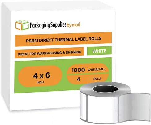 PSBM Direct Thermal Labels, 4x2 Inch, 4 Rolls, 2875 Labels/Roll, 3 Inch Core, Perforated, Works with Zebra, Sato, Datamax, Intermex, Honeywell and Many Other Label Printers in Saudi Arabia