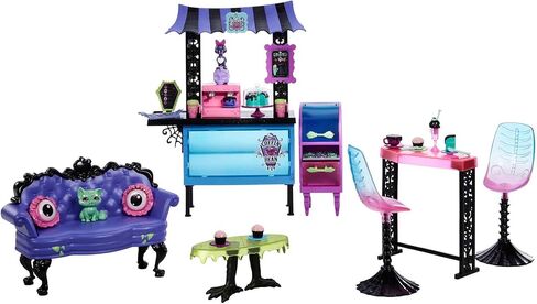 ​مجموعة لعب Monster High The Coffin Bean، مقهى مع حيوانين أليفين، أثاث مخيف، حلويات ومشروبات، طاولة باريستا، ألعاب أطفال، مجموعة هدايا in Kuwait