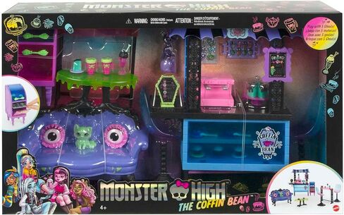 ​مجموعة لعب Monster High The Coffin Bean، مقهى مع حيوانين أليفين، أثاث مخيف، حلويات ومشروبات، طاولة باريستا، ألعاب أطفال، مجموعة هدايا in Kuwait