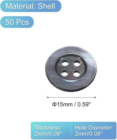 uxcell 50 Pcs Natural Shell Buttons, 4 Hole Mother of Pearl Buttons 11.5mm Sewing Button Sewing Craft Shell Discs Wide Brim for Shirt Sewing DIY Crafts Decoration, Gray in Saudi Arabia