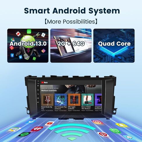 ستيريو راديو السيارة 2G+64G لسيارة Nissan Altima 2013-2018 مع CarPlay Android Auto، وحدة رأس شاشة تعمل باللمس 9 بوصة Android 13، نظام HiFi Audio GPS Navigation WiFi Bluetooth SWC HD كاميرا احتياطية in Saudi Arabia