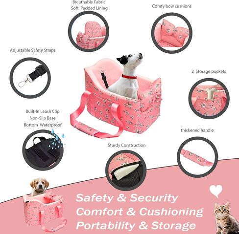 Cullaby Center Console Dog Car Car المقعد لدعم وحدة التحكم المركزية المدمجة للسيارات مع حزام الأمان ووسادة ناعمة ، مقعد الحيوانات الأليفة المضاد للذراعين للكلاب الصغيرة الإضافية (يناسب الكلاب حتى 11 رطلاً ، ورديًا) in Kuwait