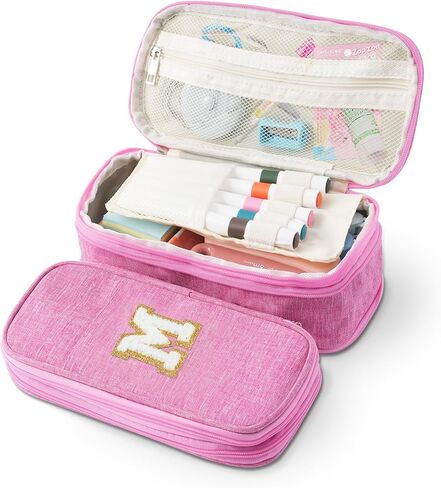 Large Capacity Pink Pencil Case, Cute Pencil Case Pencil Pouch with Zipper For Girls Women, Expandable Preppy Pencil Bag Large Storage High Capacity Bag Organizer for School Home Office Supplies, A in Kuwait