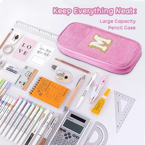 Large Capacity Pink Pencil Case, Cute Pencil Case Pencil Pouch with Zipper For Girls Women, Expandable Preppy Pencil Bag Large Storage High Capacity Bag Organizer for School Home Office Supplies, A in Kuwait