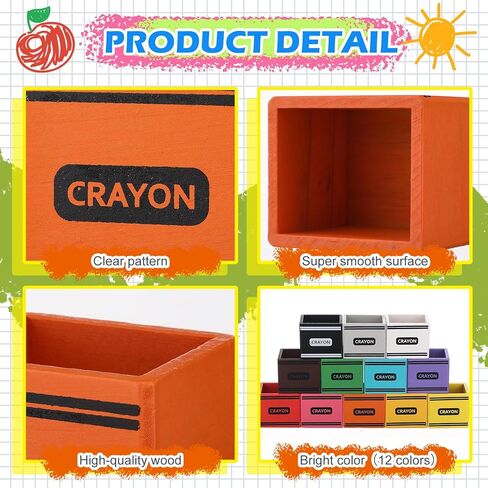 Sherr 12 Pack Crayon Organizer Holder Wooden Colored Pen Holder Crayon Dispenser Marker Storage Organizer Back to School Storage Caddy Case Art Craft Supply for Classroom (1.97 x 2.36 x 2.36 Inches) in Saudi Arabia