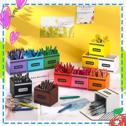 Sherr 12 Pack Crayon Organizer Holder Wooden Colored Pen Holder Crayon Dispenser Marker Storage Organizer Back to School Storage Caddy Case Art Craft Supply for Classroom (1.97 x 2.36 x 2.36 Inches) in Saudi Arabia