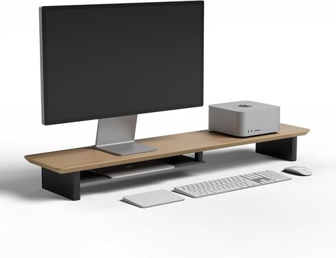 Large Wood Desk Shelf / Dual Monitor Stand / Computer Monitor Riser Desk Stand / Wooden monitor stand for desk 2 monitors (Dark Walnut) in Saudi Arabia