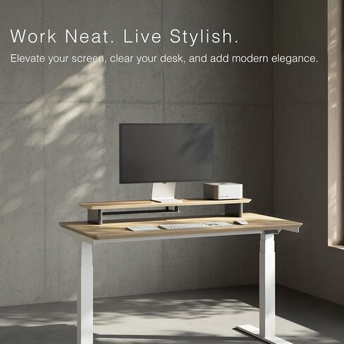 Large Wood Desk Shelf / Dual Monitor Stand / Computer Monitor Riser Desk Stand / Wooden monitor stand for desk 2 monitors (Dark Walnut) in Saudi Arabia