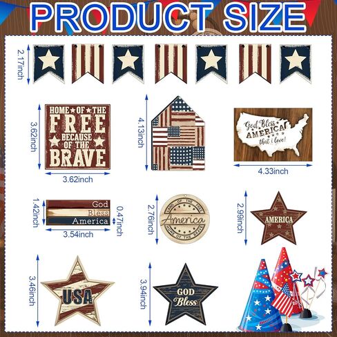 18 قطعة من مجموعة ديكور صينية متدرجة في الرابع من يوليو، ديكور يوم الاستقلال الوطني الريفي، توهج عتيق، يوم المزرعة التذكاري، صينية متدرجة، علامة خشبية، أحمر أبيض، أزرق، ديكور للطاولة (العلم) in Kuwait