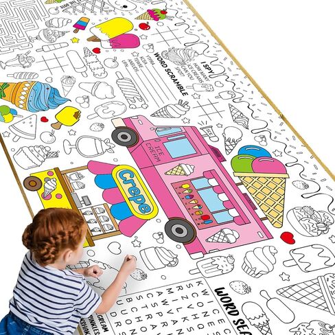 Ice Cream Giant Coloring Poster for Kids Summer Large Coloring Poster Big Huge Paper Sheets Page Sweet Theme DIY Activity Game Art Crafts Mat Wall Home Classroom Decoration Supplies in Saudi Arabia