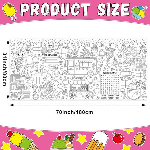 Ice Cream Giant Coloring Poster for Kids Summer Large Coloring Poster Big Huge Paper Sheets Page Sweet Theme DIY Activity Game Art Crafts Mat Wall Home Classroom Decoration Supplies in Saudi Arabia