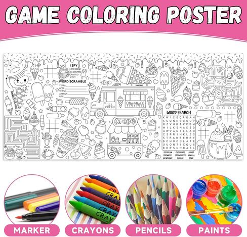 Ice Cream Giant Coloring Poster for Kids Summer Large Coloring Poster Big Huge Paper Sheets Page Sweet Theme DIY Activity Game Art Crafts Mat Wall Home Classroom Decoration Supplies in Saudi Arabia