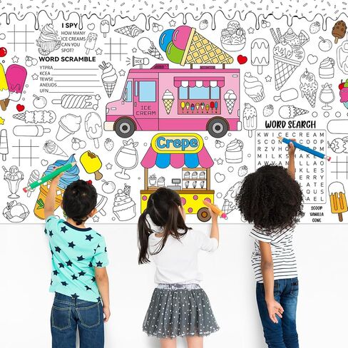 Ice Cream Giant Coloring Poster for Kids Summer Large Coloring Poster Big Huge Paper Sheets Page Sweet Theme DIY Activity Game Art Crafts Mat Wall Home Classroom Decoration Supplies in Saudi Arabia