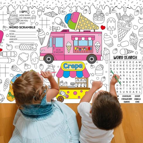 Ice Cream Giant Coloring Poster for Kids Summer Large Coloring Poster Big Huge Paper Sheets Page Sweet Theme DIY Activity Game Art Crafts Mat Wall Home Classroom Decoration Supplies in Saudi Arabia