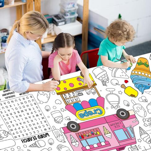 Ice Cream Giant Coloring Poster for Kids Summer Large Coloring Poster Big Huge Paper Sheets Page Sweet Theme DIY Activity Game Art Crafts Mat Wall Home Classroom Decoration Supplies in Saudi Arabia