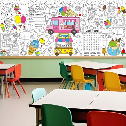 Ice Cream Giant Coloring Poster for Kids Summer Large Coloring Poster Big Huge Paper Sheets Page Sweet Theme DIY Activity Game Art Crafts Mat Wall Home Classroom Decoration Supplies in Saudi Arabia
