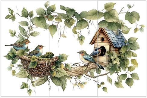 OLYCRAFT 3-Pack Bird Branches Rub-On Transfers - 6x12 Inch Bird Nest Decals for Wood Furniture & Home Decor in Saudi Arabia