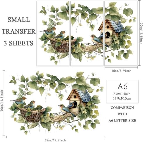 OLYCRAFT 3-Pack Bird Branches Rub-On Transfers - 6x12 Inch Bird Nest Decals for Wood Furniture & Home Decor in Saudi Arabia