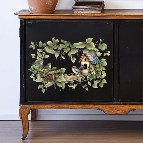 OLYCRAFT 3-Pack Bird Branches Rub-On Transfers - 6x12 Inch Bird Nest Decals for Wood Furniture & Home Decor in Saudi Arabia