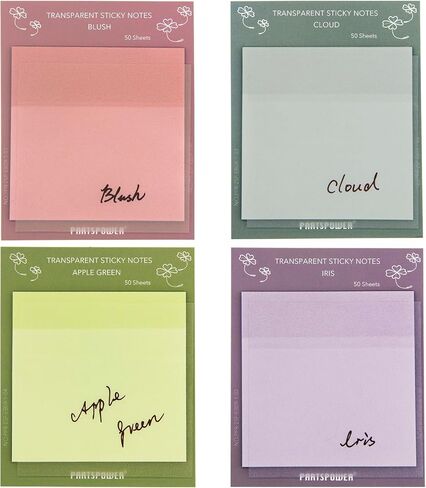 Jewel Tone Transparent Sticky Notes, PARTSPOWER 4 Packs 3X3 Inch Super See Through Annotating Sticky Notes for Annotating, Bible Journaling Supplies, Office School Supplies - Flipped Hearts in Kuwait