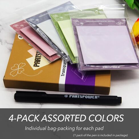 Jewel Tone Transparent Sticky Notes, PARTSPOWER 4 Packs 3X3 Inch Super See Through Annotating Sticky Notes for Annotating, Bible Journaling Supplies, Office School Supplies - Flipped Hearts in Kuwait