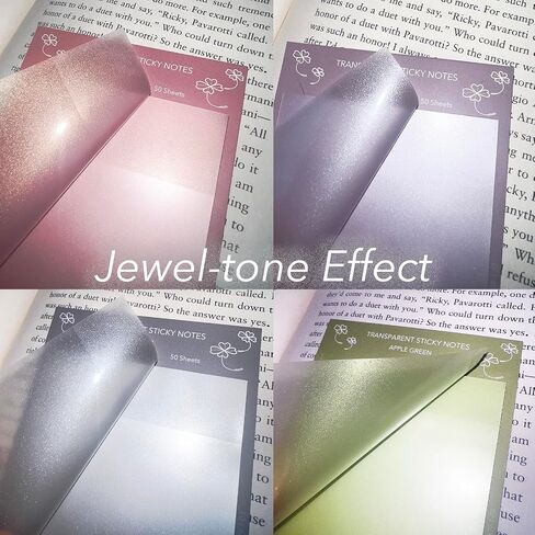 Jewel Tone Transparent Sticky Notes, PARTSPOWER 4 Packs 3X3 Inch Super See Through Annotating Sticky Notes for Annotating, Bible Journaling Supplies, Office School Supplies - Flipped Hearts in Kuwait